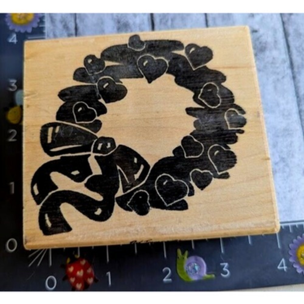 Posh Impressions Heart Wreathe Bow 1987 Rubber Stamp Wood #A18
